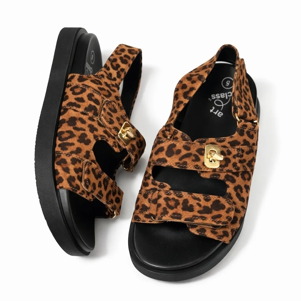 Art Class Leopard Print Platform Sandals Girls Size 5 Big Kid Adjustable Straps
